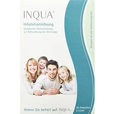 Abbildung von INQUA® Inhalationslösung 50 Ampullen á 2,5ml Isotonische Kochsalzlösung zum Inhalieren für Erwachsene, Kinder und Babys ohne Konservierungsstoffe NaCl 0,9%