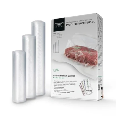 Abbildung von CASO Profi Folienrollen Set 4 / 1 St. 20x600 cm, 25x600 30x600 cm 150µm, für Vakuumierer Folienschweißgeräte, BPA frei, sehr stark, reißfest, kochfest
