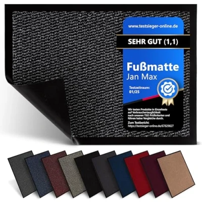 Abbildung von Jan Max Schmutzfangmatte 5 Größen Fußmatte für Innen und Außen Sauberlaufmatte in dunkel grau anthrazit schwarz 40 x 60 cm
