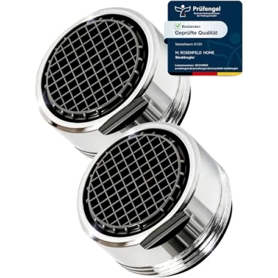 Abbildung von 2 Stk Sehr Wassersparend Strahlregler M24 Wasserfluss 5l/min High Tech Anti Kalk Wasserhahn Sieb mit Kugelförmige Filter Luftsprudler aus Verchromten Messing Aufsatz für Wasserhähne