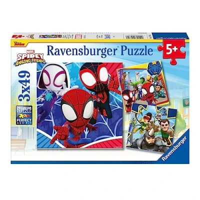 Abbildung von Ravensburger Kinderpuzzle 05730 Spideys Abenteuer 3x49 Teile Spidey und seine Super Freunde Puzzle für Kinder ab 5 Jahren, White