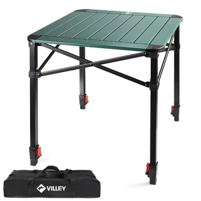 Abbildung von VILLEY Aluminium Klapptisch mit Tragetasche, klappbarer Campingtisch aus Alu, Faltbarer Balkontisch, Gartentisch für Picknick, Camping und Strand im Freien, 52 * 65cm