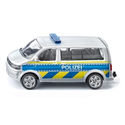 Abbildung von siku 1553, VW T5 Autobahnpolizei, Spielzeugauto für Kinder, Metall/Kunststoff, Silber, Öffenbare Heckklappe, Anhängerkupplung
