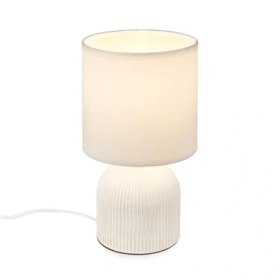 Abbildung von BRILONER Tischlampe mit Stoffschirm, Kabelschalter, Keramikfuß, Lampe, Nachttischlampe, Tischleuchte, Dekolampe Flur, Bürolampe, Leselampe, Wohnzimmer, Schlafzimmer, 15x28 cm (DxH), Weiß