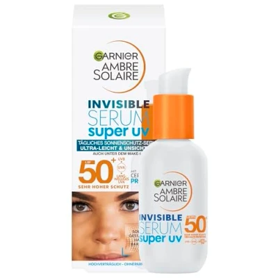 Abbildung von Garnier Serum Mit Lichtschutzfaktor 50+, UVA und UVB Schutz, Für alle Hauttypen, Ceramid Protect, Geeignet zur täglichen Anwendung, Ambre Solaire Invisible Super UV, 30 ml