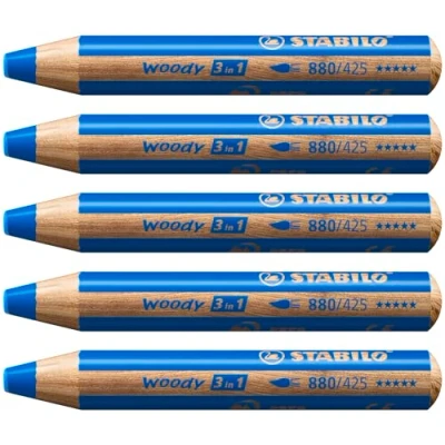 Abbildung von Buntstift, Wasserfarbe &amp; Wachsmalkreide STABILO woody 3 in 1 5er Pack mittelblau
