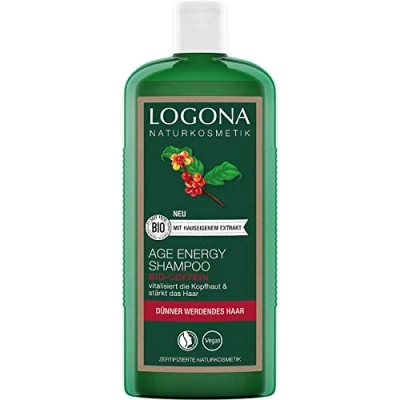 Abbildung von LOGONA Naturkosmetik Vitalisierendes Shampoo für natürlich kräftiges Haar, Geeignet energieloses, dünner werdendes Age Energy Haarshampoo mit veganer Formel aus Bio Coffein, 1 x 250 ml