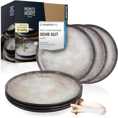Abbildung von Moritz &amp; VIDA 6er Dinner Teller Set Beige Dinnerteller für 6 Personen Porzellan spülmaschinen und mikrowellengeeignet