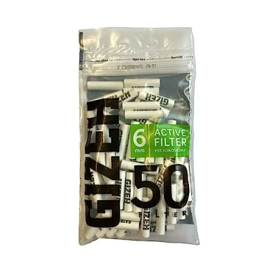 Abbildung von Gizeh Raucherbedarf 20577 Aktivkohlefilter Slim Size 6mm White 50er PE Beutel, Papier