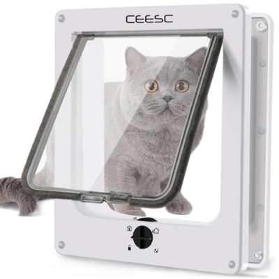 Abbildung von CEESC Große Katzenklappe (Außenmaß 29,5 cm x 24,5 cm), 4 Wege Rotary Schloss für Innen und Außentüren, Wetterfeste Haustiertür Katzen &amp; Hunde mit einem Taillenumfang &lt; 63