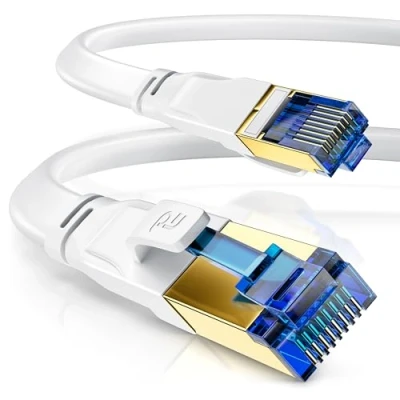 Abbildung von CSL 5m CAT 8 Netzwerkkabel Flach und Dünn Lan Kabel für 40 Gigabit High Speed, Internetkabel, Flachbandkabel, Verlegekabel Gbps Cat.8 RJ45 Switch Router Modem PC, 5 Meter Weiss