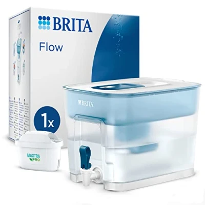 Abbildung von BRITA Flow Wasserfilter XXL (8,2l) inkl. 1x MAXTRA PRO All in 1 Kartusche Kühlschrank Getränkespender mit Zapfhahn &amp; großem Fassungsvermögen Reduktion von Kalk, Chlor, Blei Kupfer im Trinkwasser