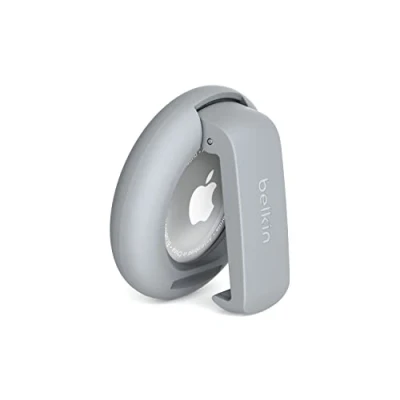 Abbildung von Belkin Apple AirTag Hülle mit Clip, Secure Holder Schutzhülle Schlüsselanhänger, Schlüsselring, Zubehör Kratzschutz Hellgrau