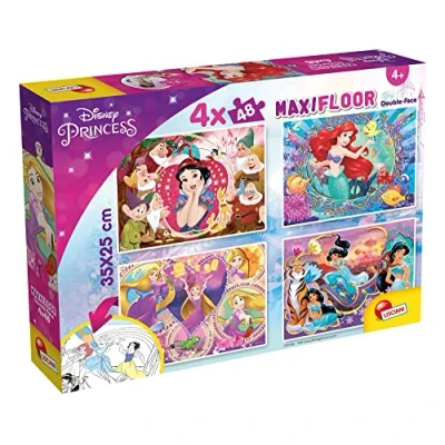 Abbildung von Lisciani Disney 4 Puzzles für Kinder ab 3 Jahren x 48 Teile 2 in 1 Doppelseitig mit Rückseite zum Ausmalen Prinzessinnen Hergestellt Italien 192