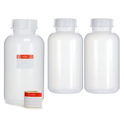 Abbildung von Octopus 3x 2000 ml Weithalsflaschen aus LDPE mit Schraubverschluß, leere 2 Liter Chemiekalienflaschen, Laborflaschen Deckel als Aufbewahrungsbehälter für Labor, Küche oder Hobby