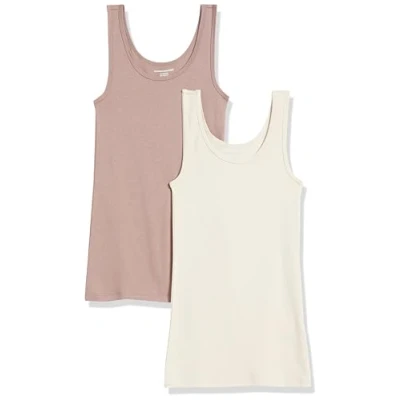 Abbildung von Amazon Essentials Damen Tanktop schlanke Passform, 2er Pack, Beige/Braun, M