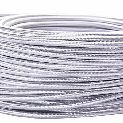 Abbildung von Textilkabel für Lampen, 5 m Silber, 3 adrig, (3x 0,75 mm²) Kunststoff Stromkabel mit Erdleiter, Textil ummantelt