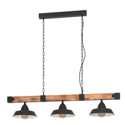 Abbildung von EGLO Hängelampe Oldbury, 2 flammige Vintage Pendelleuchte im Industrial Design, Pendellampe aus Stahl und Holz, Farbe Schwarz, braun rustikal, E27, 118 cm, FSC zertifiziert