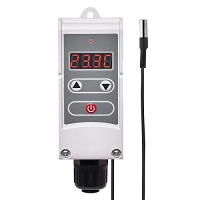 Abbildung von EMOS P5684 Anlegethermostat mit Fernfühler, einstellbarer Schaltempfindlichkeit und digitalem Display / Rohranlegethermostat Einstellbereich 5 C bis 90 C, 45 x 130 mm