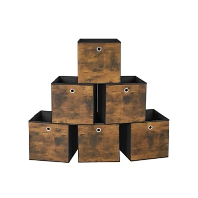Abbildung von SONGMICS Aufbewahrungsbox, 6er Set, Ordnungsboxen, Vliesstoff, Faltbox, 30 x cm, Stoffbox, für Würfelregal, Organizer Kleidung, vintagebraun schwarz RFB102B01