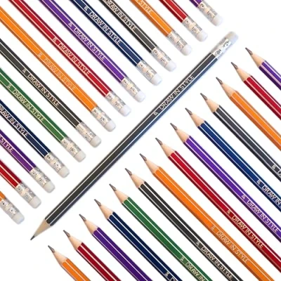 Abbildung von 30x Bleistifte HB mit Radiergummi 6 Farben vorgespitzt sechseckig zum Zeichnen und Schreiben für Schule, Büro, Uni Zuhause Bleistift Pencil Pencils