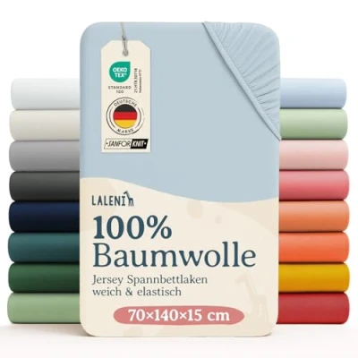 Abbildung von Laleni Jersey Spannbettlaken 70x140 cm Babybett Oeko TEX zertifiziertes Baby Kinderbettwäsche aus 100% Baumwolle in Hellblau