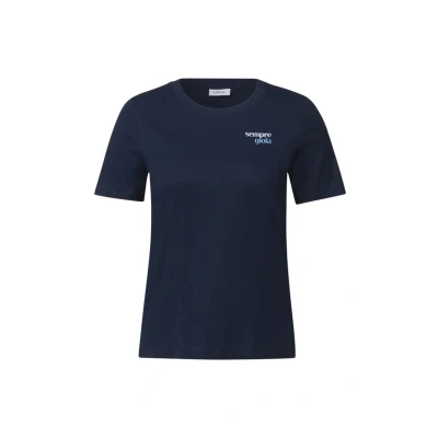 Abbildung von CECIL Damen B323586 T Shirt mit Wording Detail, Urban Navy Blue, XL