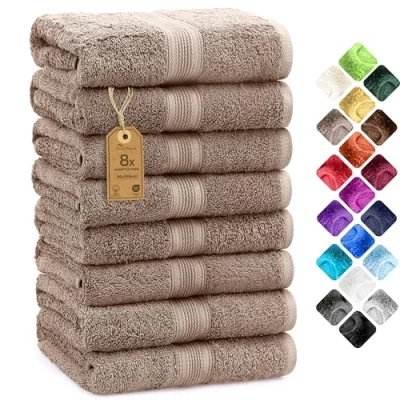 Abbildung von NatureMark 8er Pack Frottier Handtücher 50x100cm, 100% Baumwolle, Sand/Beige, 50 x 100 cm