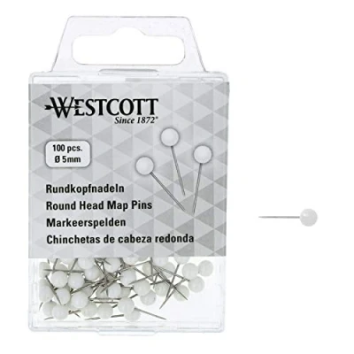 Abbildung von WESTCOTT Rundkopfnadeln, 100 Stück, 5 mm Durchmesser, 16 lang, weiß, E 10501 00