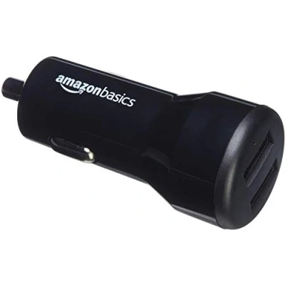 Abbildung von Amazon Basics Kfz Ladegerät für Apple &amp; Android Geräte, USB Anschluss: 2 Eingänge, 4,8 Ampere / 24 W, Schwarz