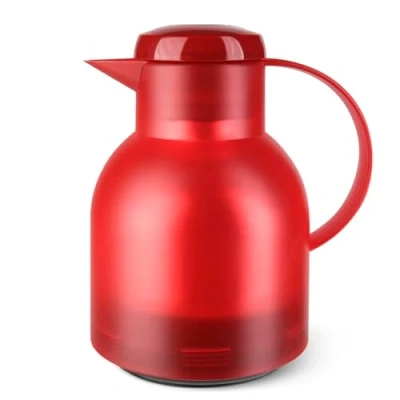 Abbildung von Emsa Isolierkanne Samba, 1 Liter, Made in Germany, 12h heiß, 24h kalt, leichte Bedienung, Thermoskanne, für Kaffee oder Tee, Rot, 504232