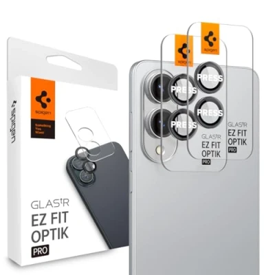 Abbildung von Spigen Glas.tR EZ Fit Optik Pro Kameraschutz kompatibel mit Samsung Galaxy S25 Edge, 2 Stück, Schwarz, Individuelle Kameraprotektion, kratzfest, 9H Härte