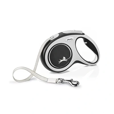 Abbildung von flexi Rollschnur New Comfort Band 5 Meter Läng, für Hunden bis 25 kg Schwarz 1 Stück