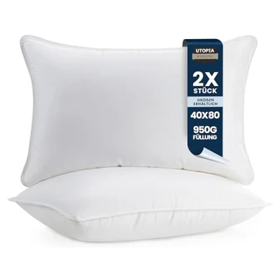 Abbildung von Utopia Bedding KopfKissen (2er Set), 40 x 80 cm Schlafkissen, Atmungsaktiv et Weich Kissen (Weiß)