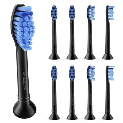 Abbildung von 8er demirdental Aufsätze passend für Philips Sonicare Ersatzbürsten ProResults Medium Bürstenköpfe, täglich präzise Zahnreinigung, Schwarz, entspricht HX6018b