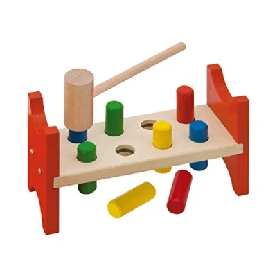 Abbildung von Eichhorn Klopfbank mit 8 Holzstiften und Hammer, Spielspaß nachhaltigem Motorikspielzeug, aus 100% FSC zertifiziertem Buchenholz, ab 1 Jahr