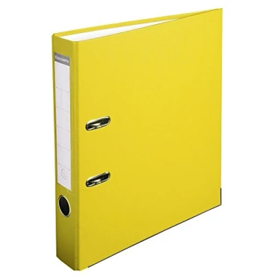 Abbildung von Exacompta 915404B Kunststoff Ordner 5 cm schmal DIN A4 Kunststoffbezug außen Papierbezug innen Rückenschild austauschbar Ringordner Aktenordner Briefordner Büroordner Plastikordner gelb