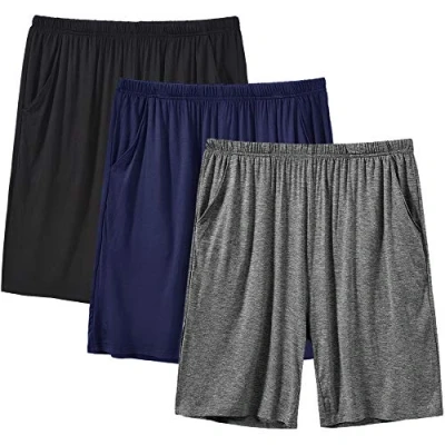 Abbildung von MoFiz Pyjamahose Herren Schlafanzughose Kurz Modal Schlafshorts Weit Loungewear Einfarbig 3 Pack Schwarz/Dunkelgrau/Schwarzblau L