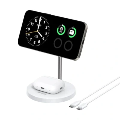 Abbildung von Anker MagGo 15W Magsafe Ladegerät kompatibel, 2 in 1 Induktive Ladestation, Qi2 Wireless Charger für iPhone 16/15/14/13/12, AirPods Pro, Mit 1,5m USB C Kabel, ohne Netzteil