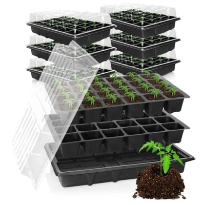 Abbildung von com four® 24 teiliges Anzucht Set, Set mit Wasserwannen, Gewächshausdeckel und Topfplatten 288 Zellen zum Anziehen von Pflanzen im Innenbereich (024 teilig Anzuchtset 38x25cm)