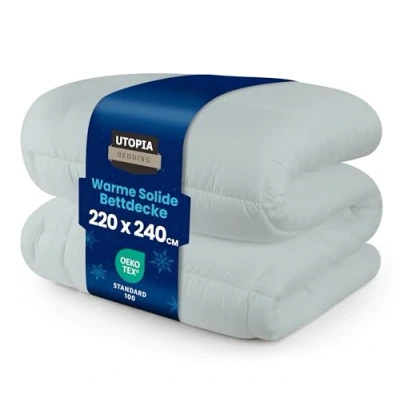Abbildung von Utopia Bedding Bettdecke 220 x 240 cm, Zudecke 370 GSM Füllung, Plüsch Bettdecke, Ganzjahresdecke, Gesteppte Steppdecke, Alternativ Super Weiche Kuschelige (Hell Grau)
