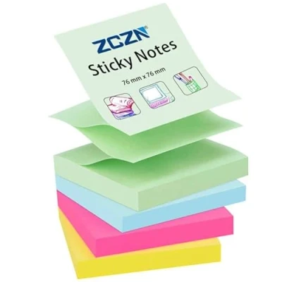 Abbildung von ZCZN Z Notes Haftnotizen Sticky Selbstklebende Haftnotizzettel Klebezettel 4 Blöcke x 100 Blatt, 76 mm in Farben (Hellgrün, Hellblau, Magenta, Gelb)