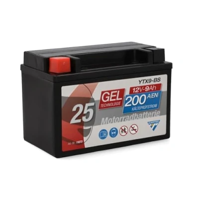 Abbildung von CARTEC Motorradbatterie YTX9 BS, 9Ah, 200A, Gel Technologie Motorrad Starter Batterie, Erstausrüsterqualität, zyklenfest, lagerfähig, wartungsfrei, schwarz