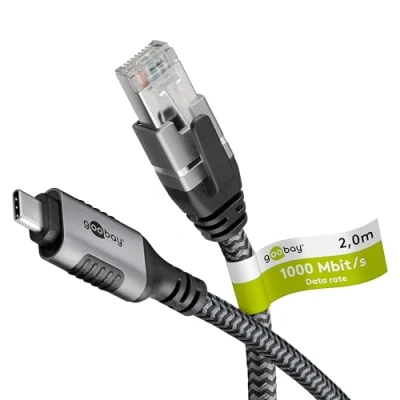 Abbildung von Goobay 2m LAN zu USB Kabel 1 Gbit Datenübertragung C 3.1 auf RJ45 Ethernet CAT 6 verbindet Router und Smartphone Adapter für Laptop &amp; Macbook 70698