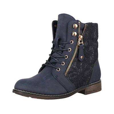 Abbildung von Elara Damen Stiefeletten Worker Boots Spitze Chunkyrayan B9812 KB Dunkelblau 41