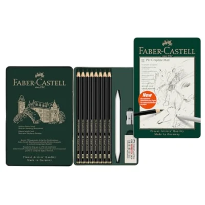 Abbildung von FABER CASTELL 115220 Bleistifte Set Pitt Graphite Matt, 11 teilig, inkl. Papierwischer, Radierer und Spitzer