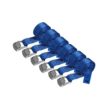 Abbildung von Zurrgurt Spanngurt Befestigungsgurt Klemmverschluss belastbar bis 250 kg DIN EN 12195 2 Befestigungsriemen blau verschiedene Längen Stückzahlen, 6er Pack 2.5 cm x 6 m