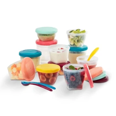 Abbildung von Babymoov Babybols Aufbewahrungsbehälter für Babynahrung, hermetischer Drehverschluss, 15 teilig (3x120 ml + 3x180 6x250 3 Löffel)