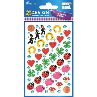 Abbildung von AVERY Zweckform Papier Sticker Glücksbringer 102 Aufkleber (Dekosticker, Marienkäfer, Herzen, Hufeisen, Klee, Pilz, Schwein, Pfennig, Schornsteinfeger, selbstklebend, Scrapbooking, Fotoalbum) 4413
