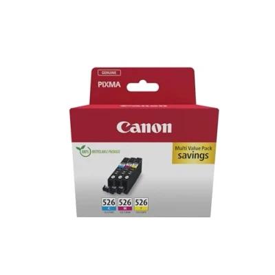 Abbildung von Canon CLI 526 C M Y Vorteilspack 3 Tintenpatronen (Cyan, Magenta, Gelb) Original [Umweltfreundliche Recycle Kartonverpackung 2024 mit Diebstahl Sicherungsetikett]